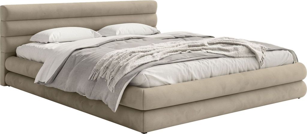 Selsey ALEGRE – Polsterbett mit wasserfestem Samtbezug und Stauraum, Greige, 160x200 cm