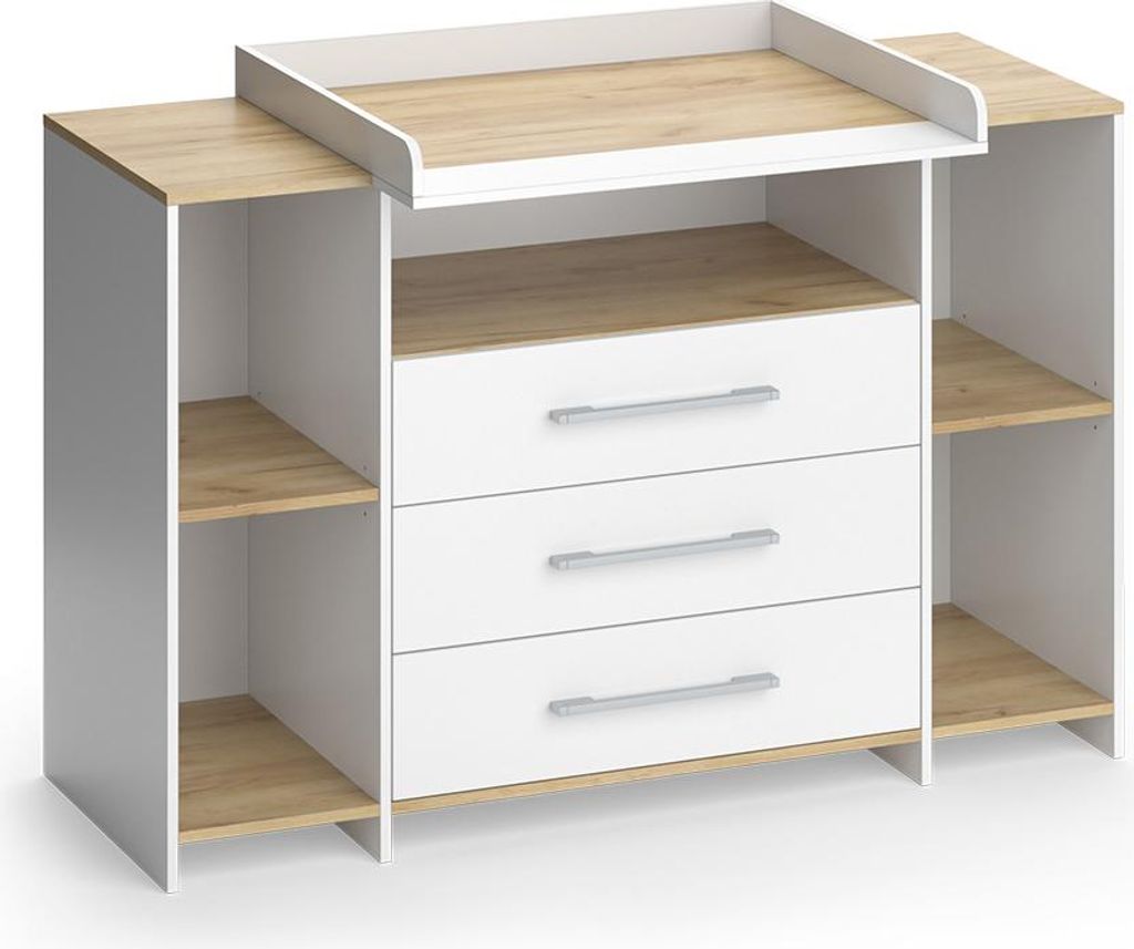Wickelkommode Vicco Oskar Weiß/Goldkraft Eiche 143.2 x 93 Produktbild 