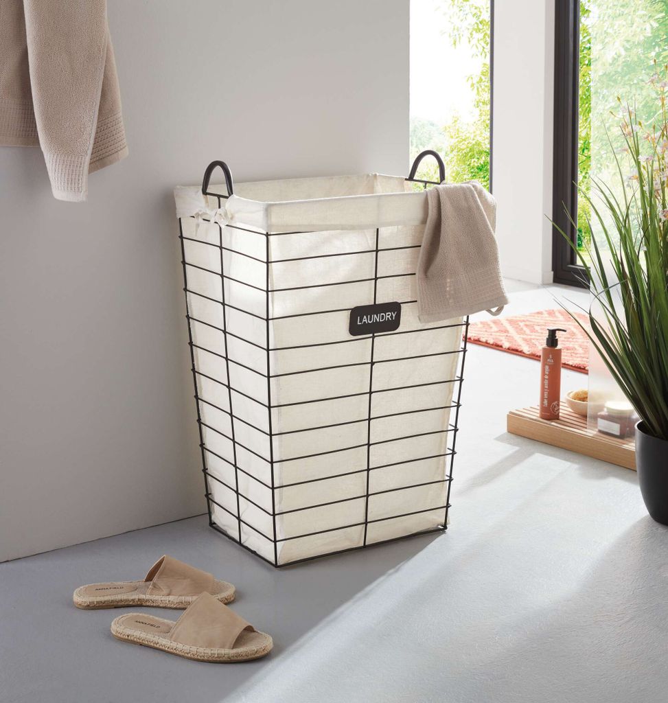 Wäschekorb Laundry Metall schwarz Canvas 61cm