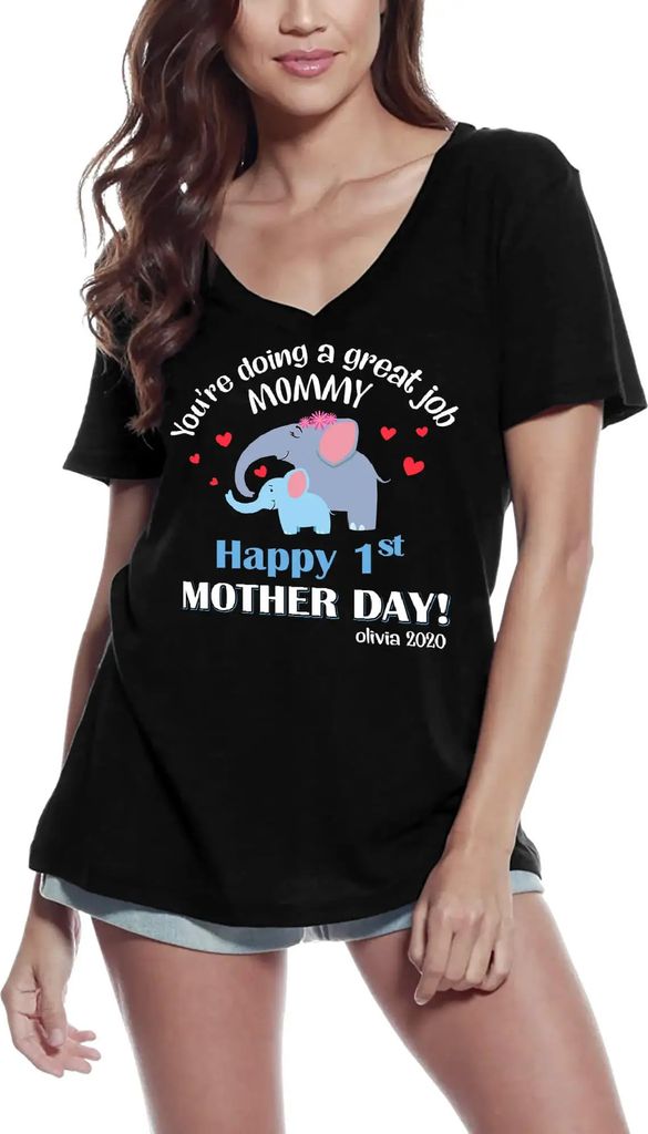 Damen Grafik T-Shirt V-Ausschnitt Du machst einen tollen Job Mama - alles Gute zum Muttertag – You're Doing Great Job Mommy - Happy Mother's Day