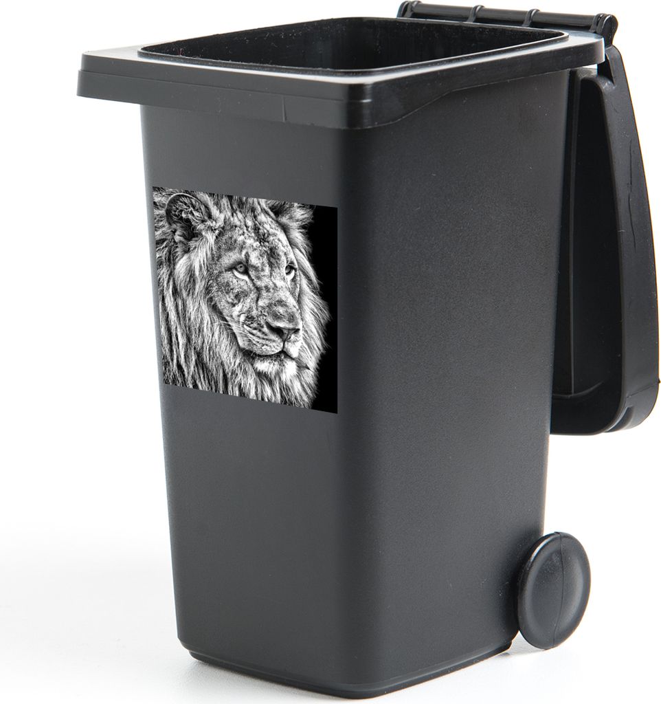 MuchoWow Mülltonnenaufkleber Porträt - Löwe - Schwarz - Weiß 40x40 cm - Abfall-Aufkleber - Container - für Abfallcontainer
