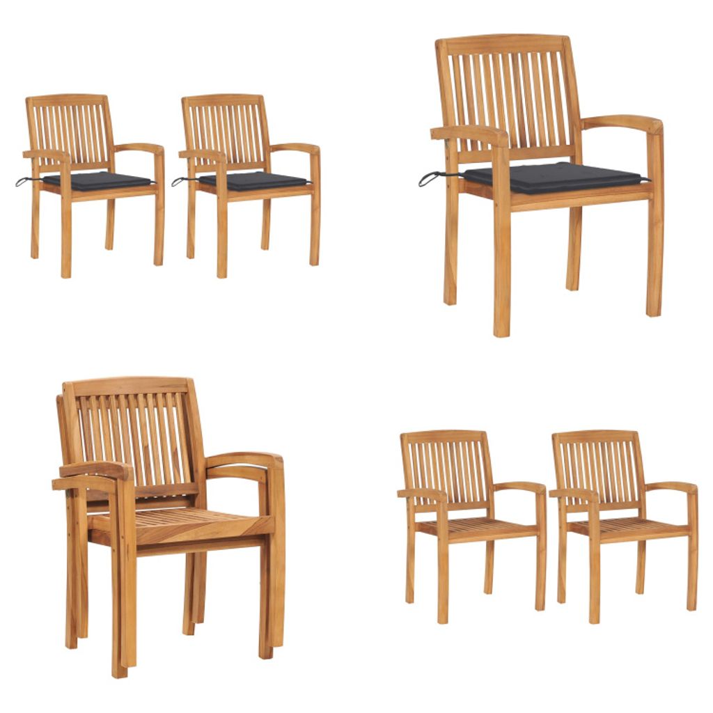 vidaXL Gartenstühle 2 Stk. mit Anthrazit Kissen Massivholz Teak - Gartenstuhl - Gartenstühle - Holz-Gartenstuhl - Holz-Gartenstühle