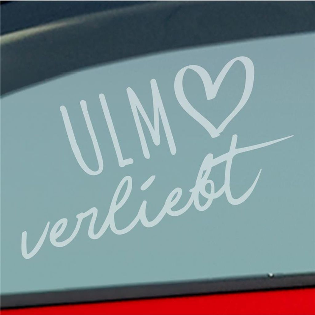 Auto Aufkleber Ulm verliebt Herz Stadt Heimat Liebe Car 19x10 cm Milchglas Sticker Heckscheibenaufkleber