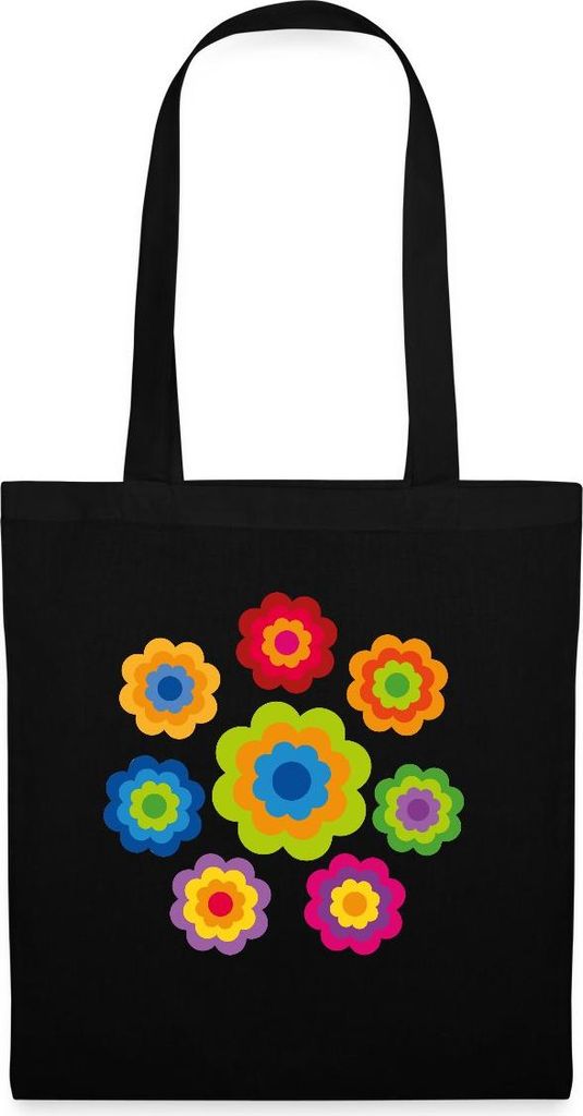Spreadshirt 70er Jahre Hippie Flower Power Kostüm Blumen Fasching Stoffbeutel, One size, Schwarz