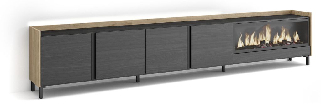 TV-Möbel Holzeffekt schwarz eiche 315x35x61cm Kamin mit Feuereffekt