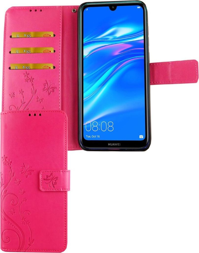 Huawei Y7 2019 Handy Hülle Schutz-Tasche Cover Flip-Case Kartenfach Pink