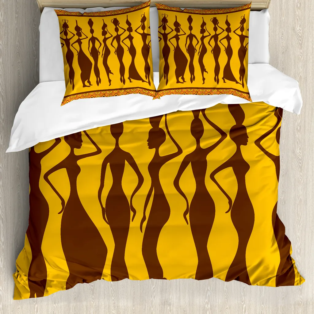 ABAKUHAUS Set copripiumino afro per letti matrimoniali, donne esotiche sexy Boho, antiacaro, adatto a chi soffre di allergie, con federe, calendula marrone