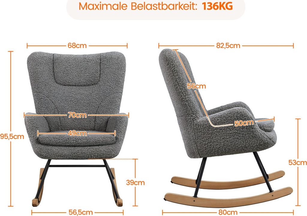 Yaheetech 1x Schaukelstuhl mit Klappbarer Rückenlehne, Produktbild 4