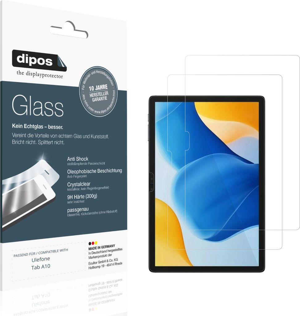 2x Schutzfolie für Ulefone Tab A10 - Anti-Shock 9H Folie dipos Glass Kunststoffglas