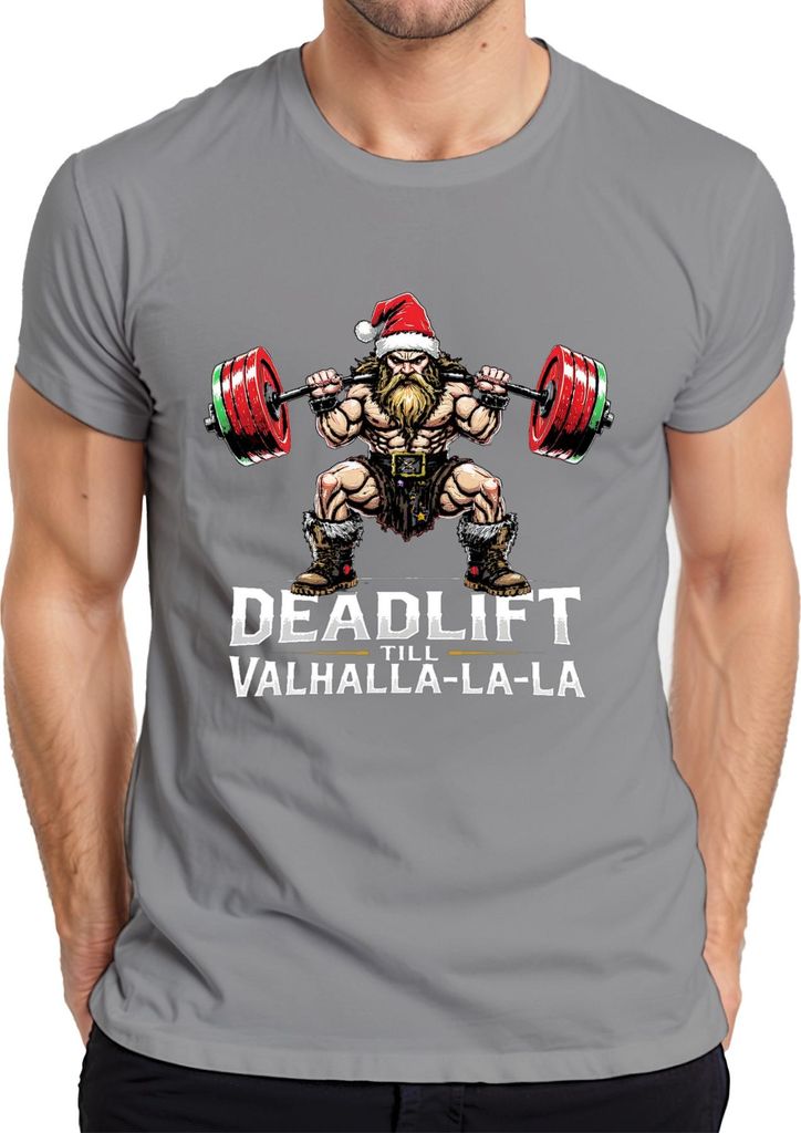 Deadlift Till Valhalla La La Wikinger Bart Kreuzheben Weihnachten Herren T-Shirt, Grau, L