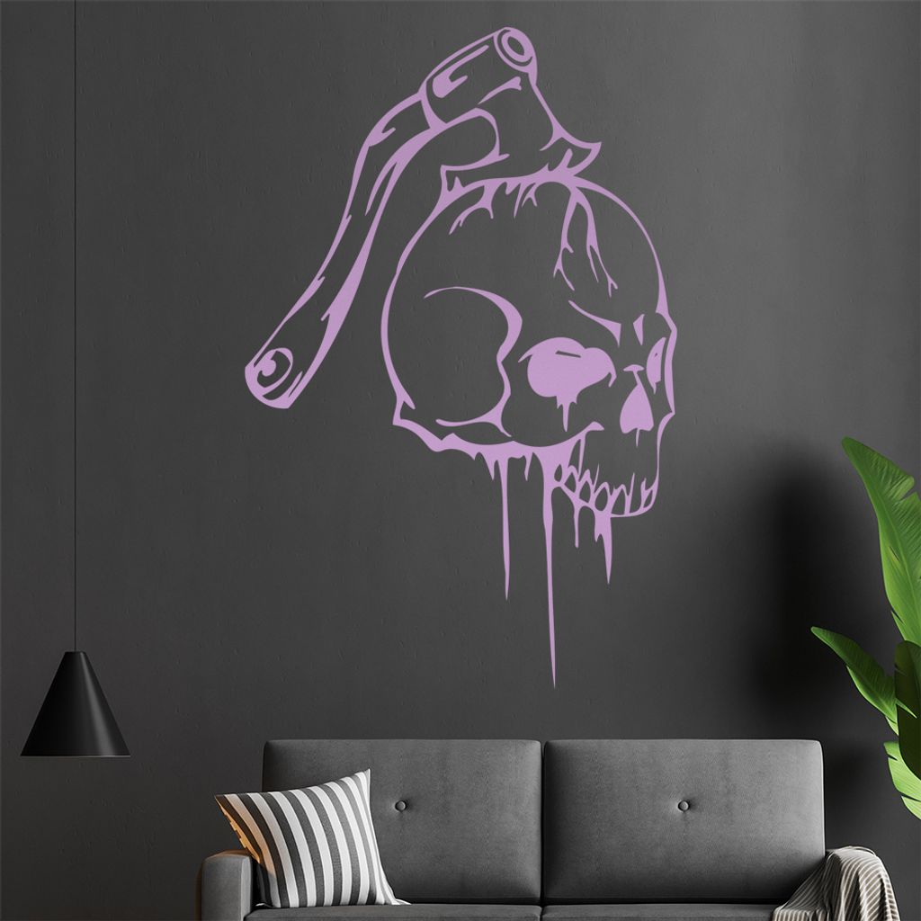 Axt im Schädel Wandtattoo in 6 Größen - Wandaufkleber Wall Sticker - Dekoration, Küche, Wohnzimmer, Schlafzimmer, Badezimmer