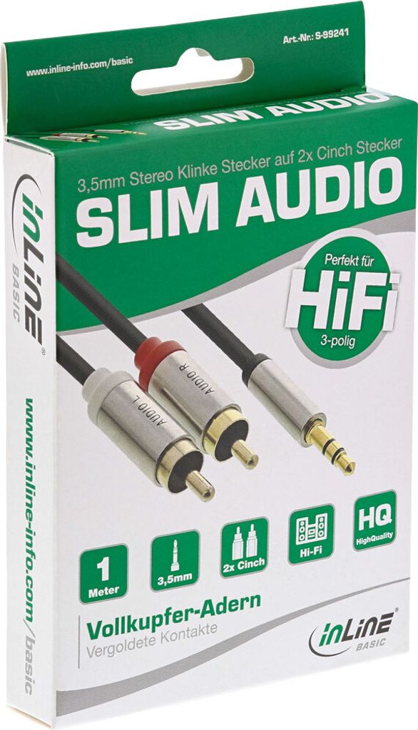 InLine S-99241, 3.5mm, Samec, 2 x RCA, Samec, 1 m, Černá, Obrázek produktu 