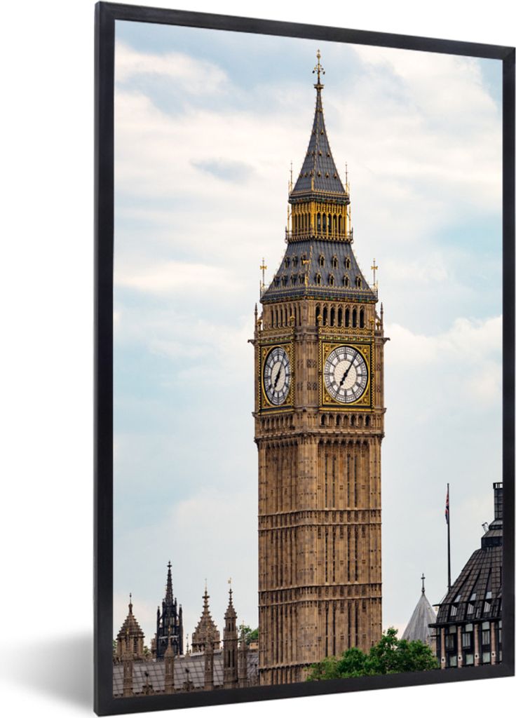 MuchoWow MuchoWow Gerahmtes Poster Nahaufnahme des Big Ben in London 40x60 cm - Poster mit zchwarzem Bilderrahmen - Papierdruck - Wandbilder
