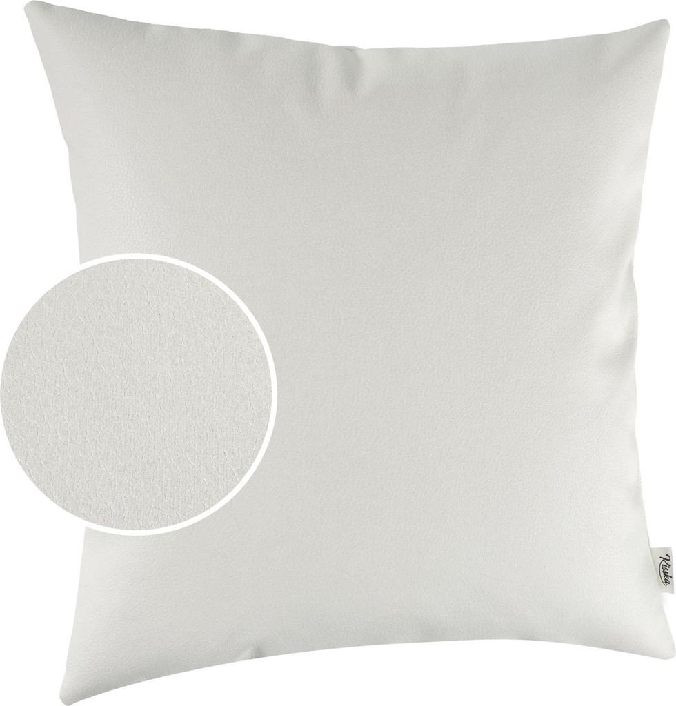 Dekokissen 50x50cm ohne Füllung KUMO atmungsaktive Kunstleder Kissenbezug Zierkissen Einfarbig Leder-Optik UNI Weiß