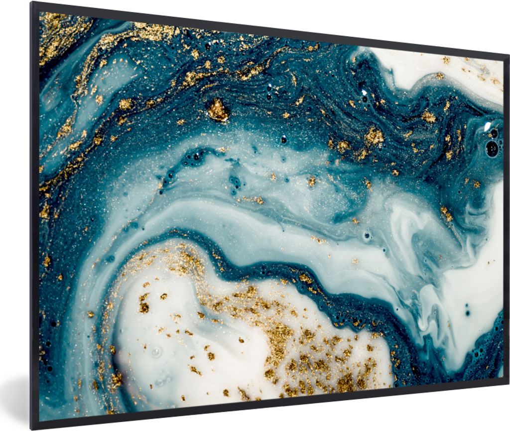 MuchoWow MuchoWow Gerahmtes Poster Marmor - Farbe - Glitter - Gold 30x20 cm - Poster mit zchwarzem Bilderrahmen - Kunstdruck - Bild-Poster