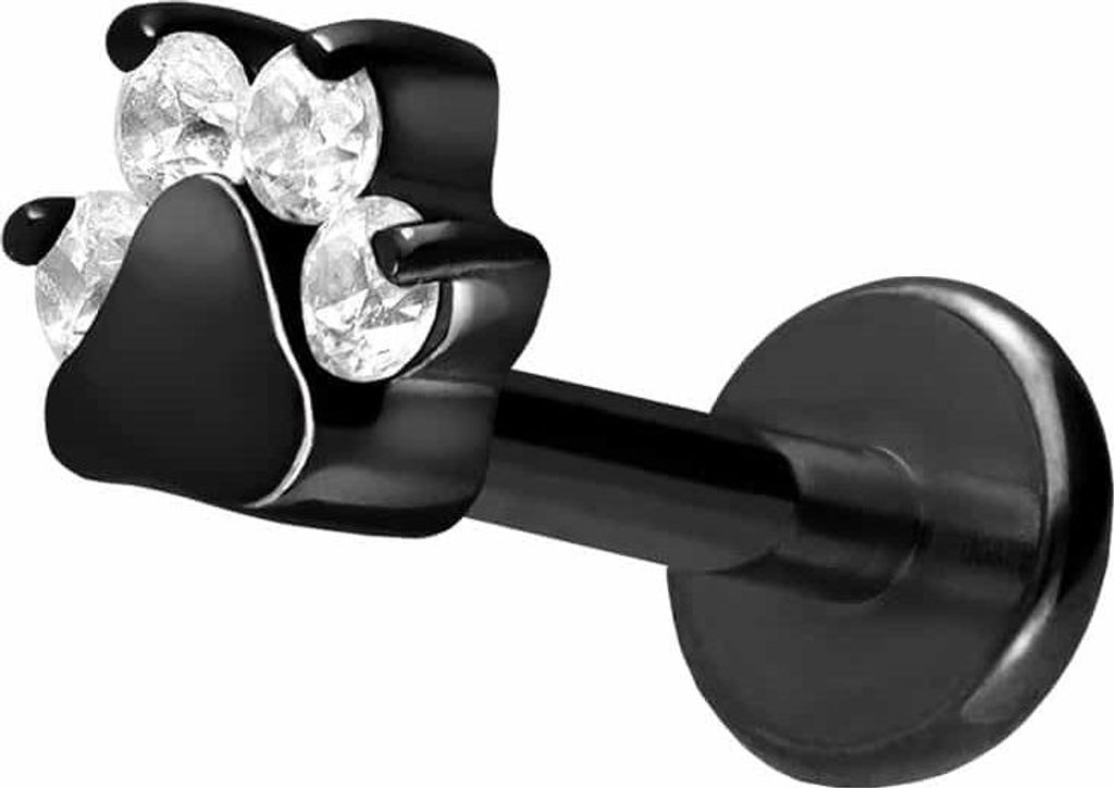 Ohrpiercing, Nasenpiercing Titan Labret mit Innengewinde KRISTALLPFOTE Schwarz Stablänge: 10mm | Stabstärke: 1,2mm