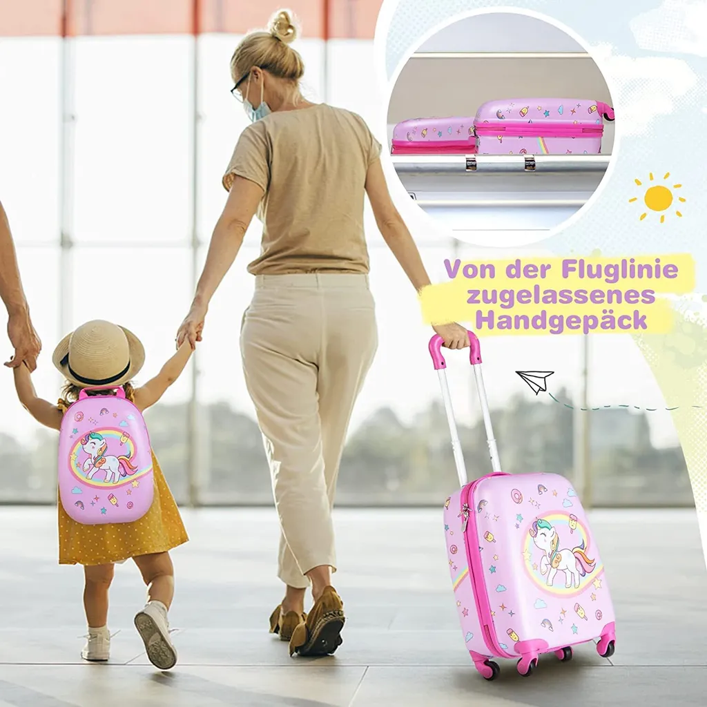 Set Viaggio COSTWAY Rosa: Valigia e Zaino per Piccole Avventure - 2