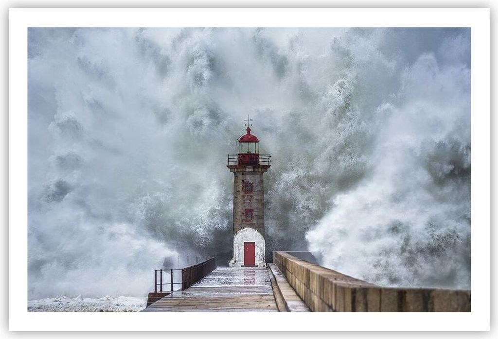 Poster - Poster ohne Rahmen - Laterne Meer Sturm - 91,5x61 cm - Wand Bild - Wanddeko - Wandbilder - Kunstposter - Wandposter - Bilder - Kunstdruck ...