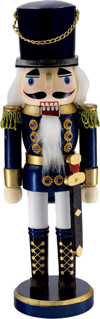 Kaladia dekorativer Nussknacker Soldat aus Holz - in Blau - bemalte Weihnachtsfigur - ca. 10 x 9 x 38 cm