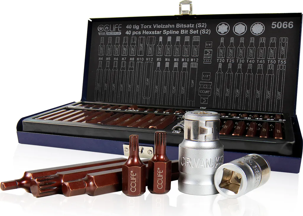 CCLIFE Coffret de 40 Douilles XZN Torx et Hexagonales en Acier S2 Robuste