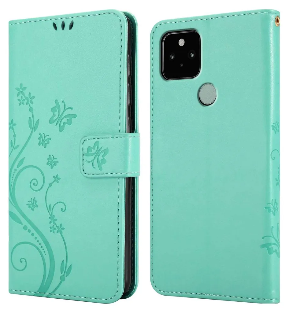 Cadorabo cover per Google PIXEL 5 in TURCHESE FLOREALE Cover protettiva in design floreale con chiusura magnetica, funzione stand e slot per carte di credito Flip Case Flower Cover Etui Handy Klapp Hülle Book Tasche - 7