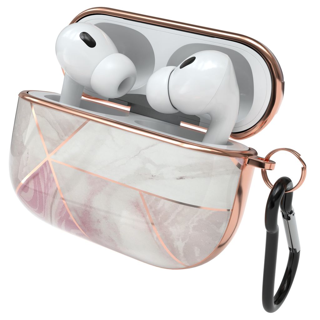EAZY CASE - Schutzhülle für AirPods Pro 2 Hülle Pink Hard Case Stoßfest mit Karabiner geeignet als Schlüsselanhänger Antikratz Etui rutschfes...