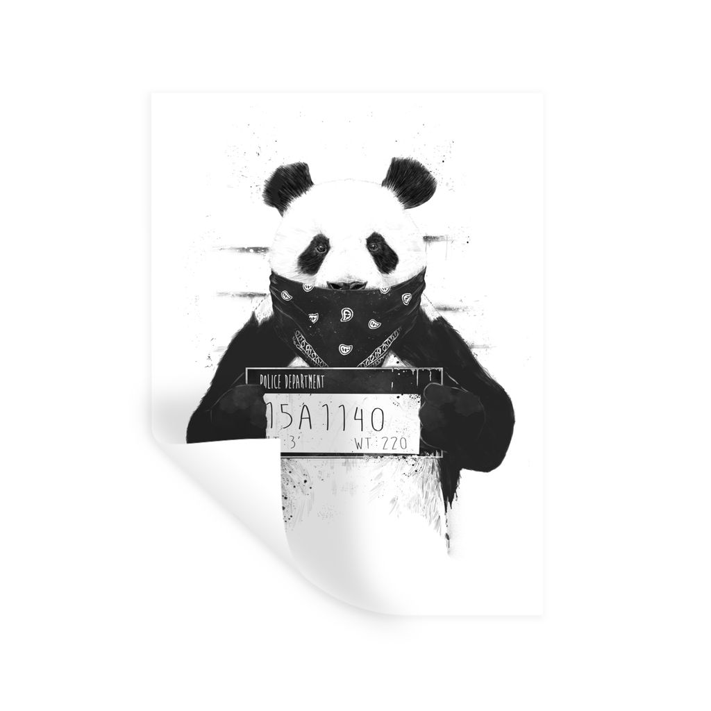 MuchoWow Wandtattoo Wandsticker Wandaufkleber Panda - Kriminell - Stoff - Tiere 90x120 cm Selbstklebend und Repositionierbar - Faltenfrei
