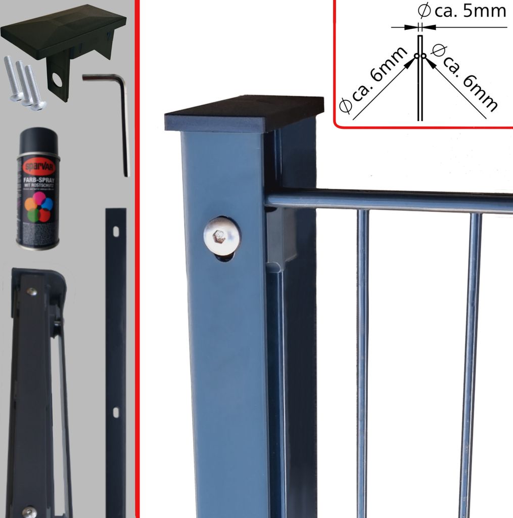Doppelstabmattenzaun 6-5-6 Anthrazit inkl Pfosten und Eckpfosten Abdeckleiste Höhe: 1030 mm ST_Zaun_mit_Eckpfosten:20 m | inkl 1 Eckpfosten