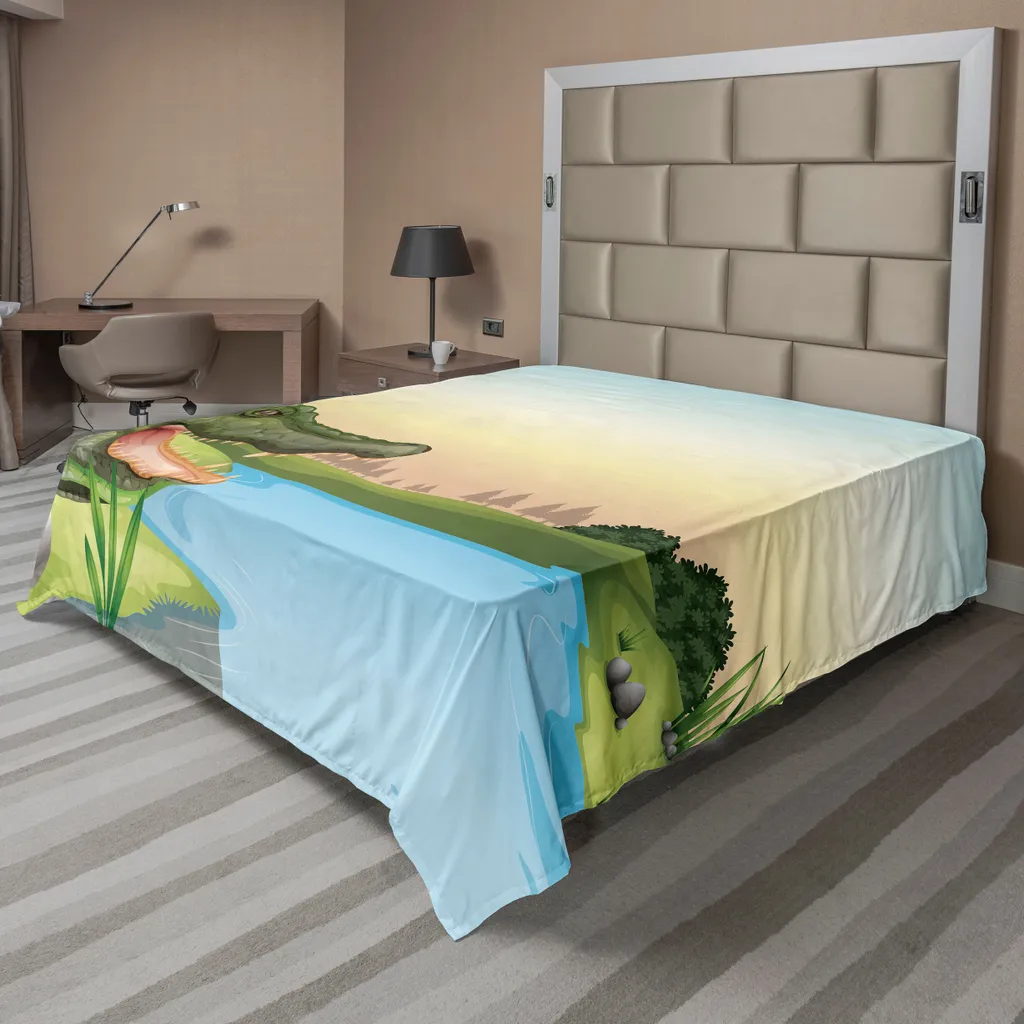 Drap de lit Reptile ABAKUHAUS Motif Crocodile 260x228 cm Vert et Bleu