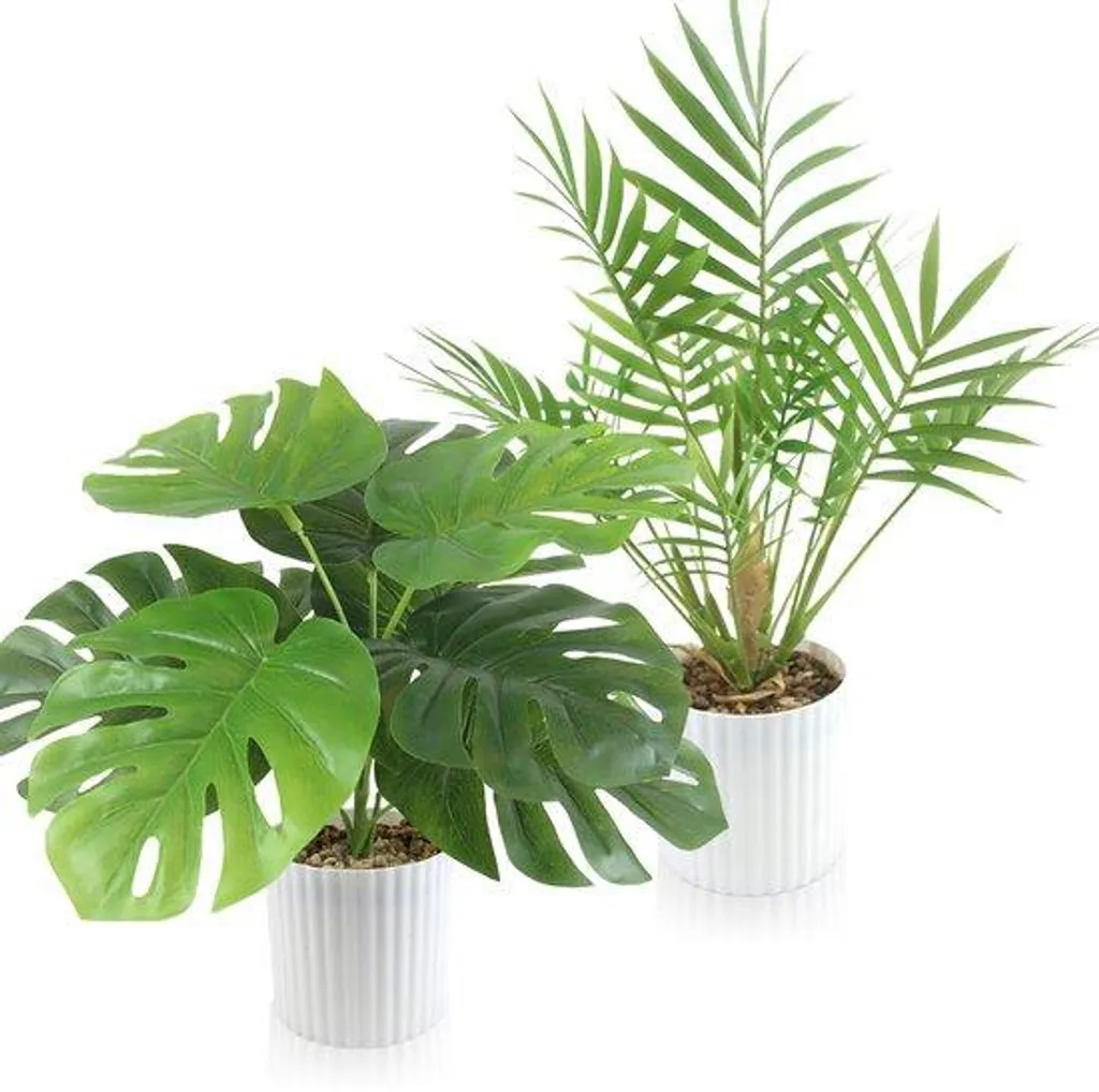 Duo de Plantes Artificielles Aspect Réaliste 35 cm Areca Monstera
