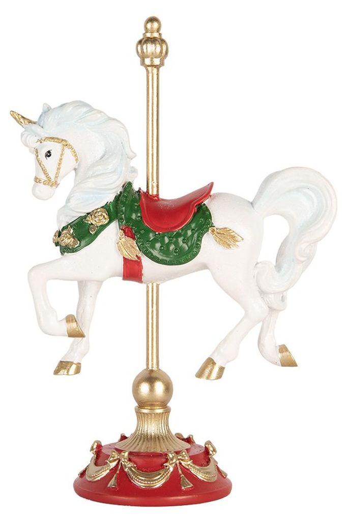 Clayre & Eef Weihnachtsdekorationsfigur Schaukelpferd 16x8x22 cm Weiß Kunststoff