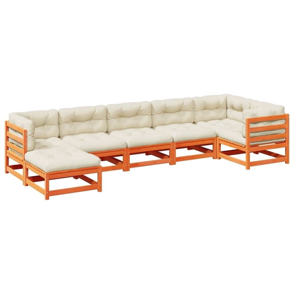 vidaXL 7-tlg. Garten-Sofagarnitur mit Kissen Wachsbraun Kiefernholz