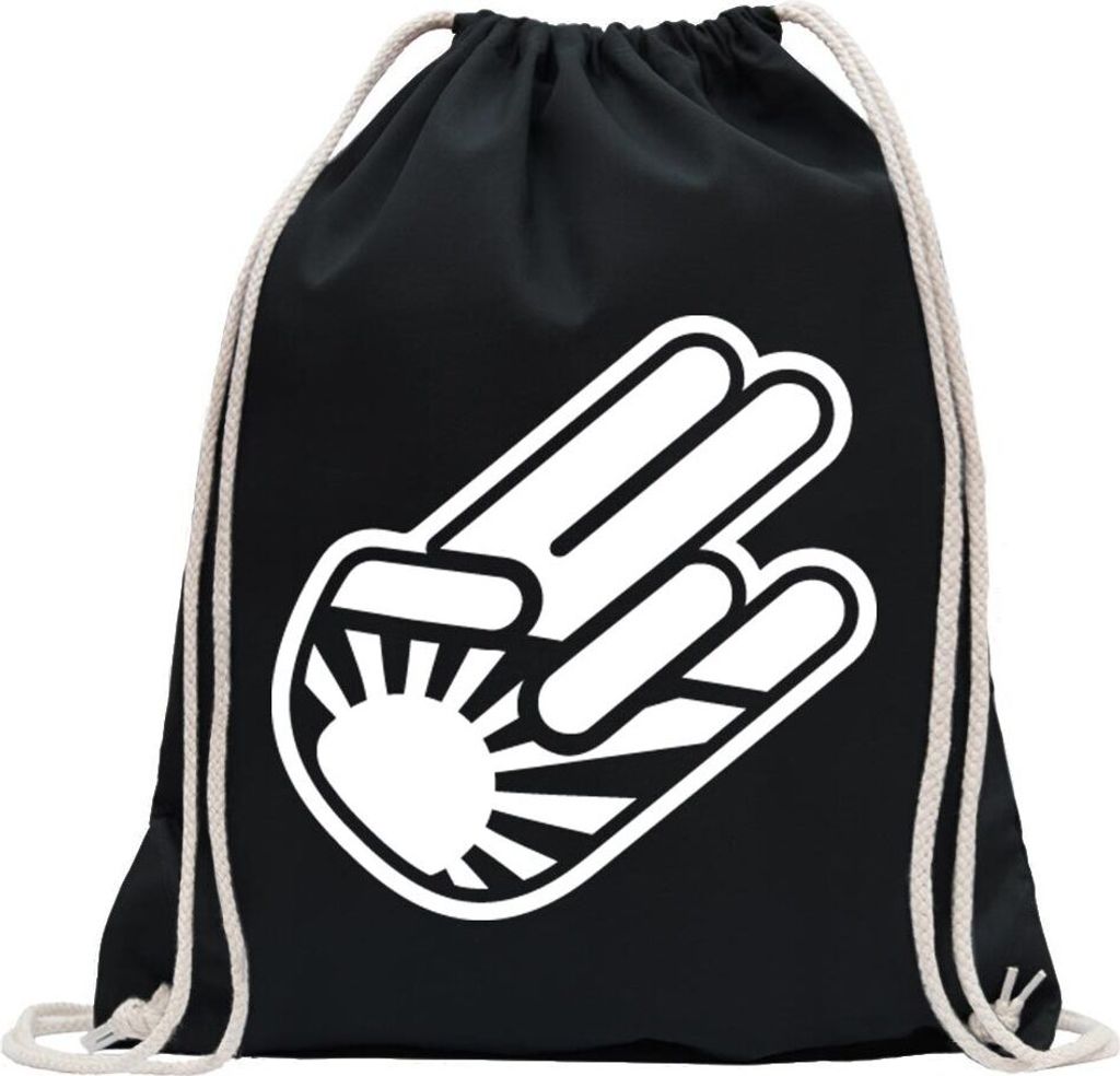 Kiwistar - Turnbeutel - schwarz - kleine Japan Shocker Hand - Fun Rucksack Sport Beutel Gymsack Baumwolle mit Ziehgurt
