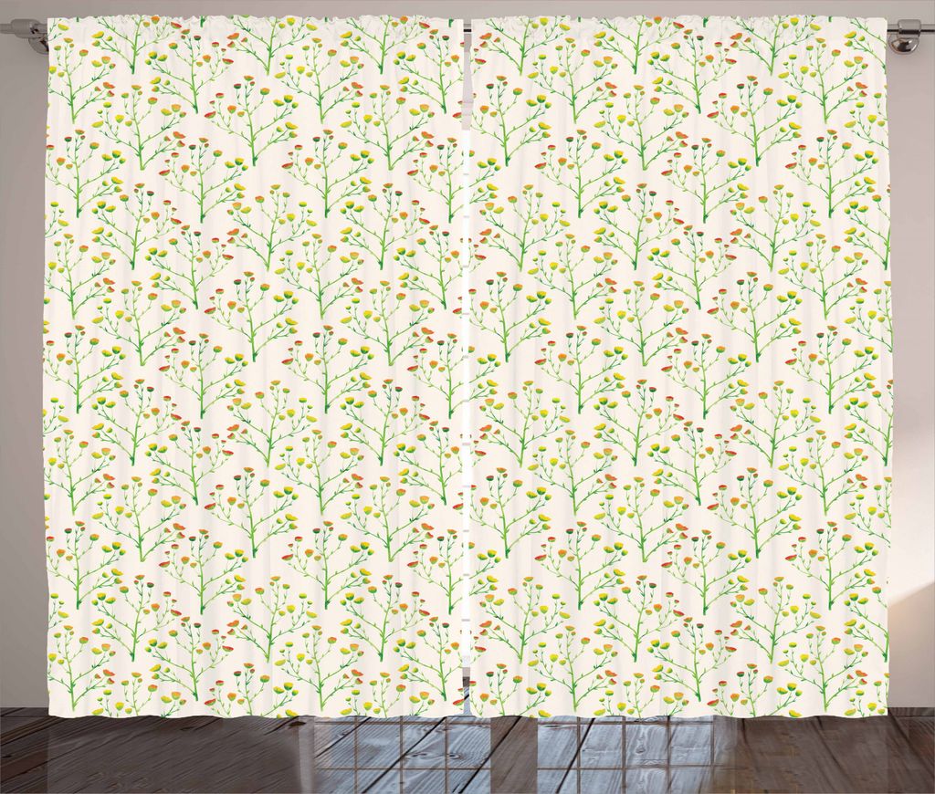 ABAKUHAUS Frühling Rustikaler Vorhang, Gekritzel-Blumen-Garten-Kunst, Wohnzimmer Universalband Gardinen mit Schlaufen und Haken, 280 x 245 cm, Ora...