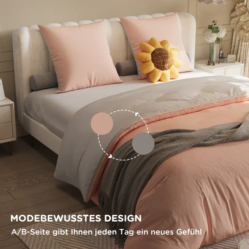 TMMDH Set Copripiumino Singolo 155x220 cm e 2 Federe 50x80 cm, Parure Copripiumino Singolo in Microfibra Rosa Bianco Carino Floreale - Copripiumini Morbido ed Ipoallergenico