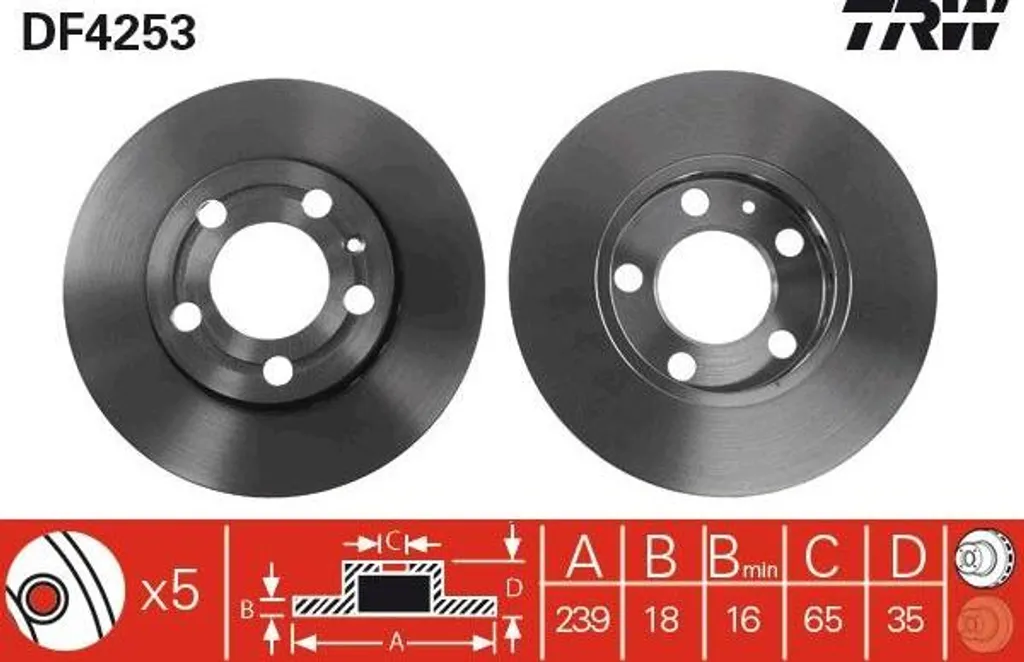 Disque de frein avant ventilé TRW DF4253 compatible Polo et Fox