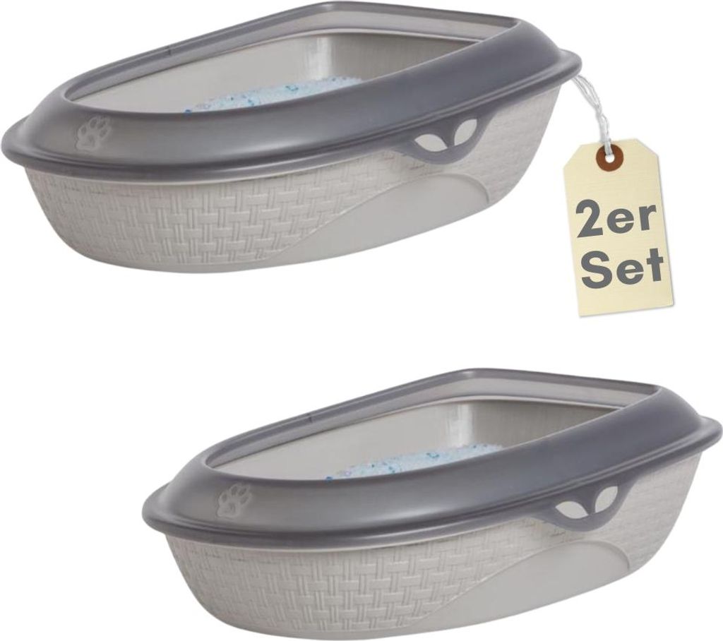 2er Set Katzentoilette XXL 60 cm Rattan Optik 2 Stück Dopplepack Katzenklo Katzen Schalen Toilette WC Rand Katzentoiletten