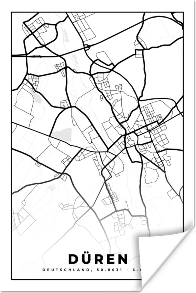 MuchoWow Poster Karte - Düren - Karte - Stadtplan 60x90 cm - Wanddekoration