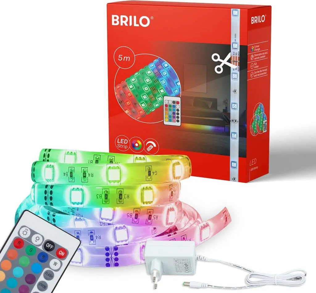 Briloner Striscia LED 5m RGB 24W Accorciabile: Luci LED Colorate Adesive