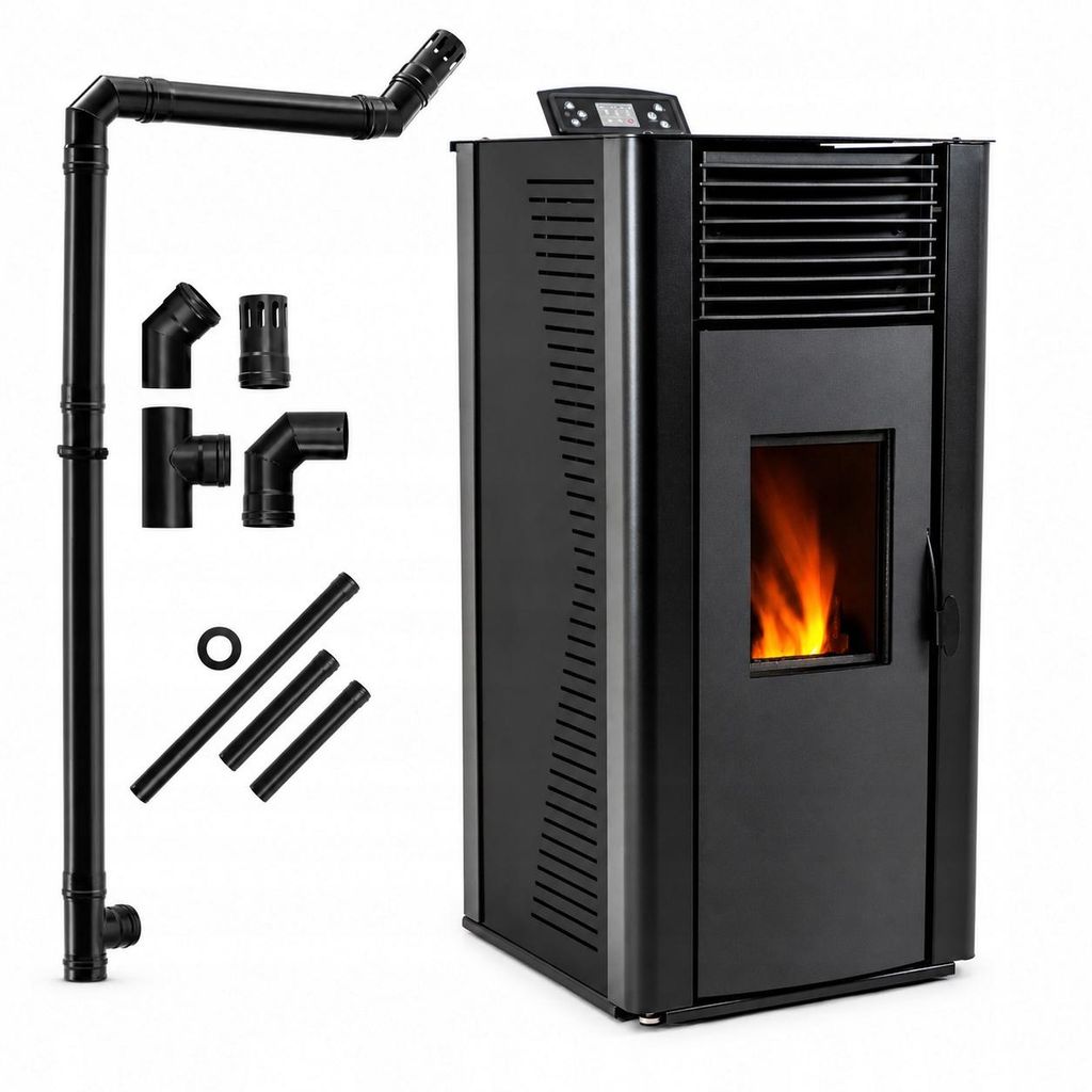 Pelletkachel THUNDER VAYNE-BLACK 13 kW met watermantel, Productafbeelding 