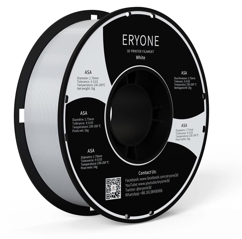 3D Drucker Filament - ASA Filament 1,75 mm - Gewicht 1 kg Spule - FDM 3D Druck - Hohe Maßgenauigkeit ±0,03 mm - Weiß