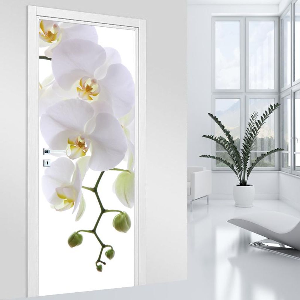 Türaufkleber – Lumaléa – Wei?e Orchidee – MAT-Kleber – Breite 73 x H?he 205 cm