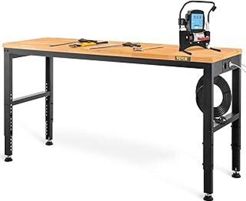 VEVOR Höhenverstellbare Werkbank 135 x 46 x 72-97 cm Spanntisch, 900 kg Gewichtskapazität Arbeitstisch, Braun Klappbare Werkzeugbank aus Kaltgewa...