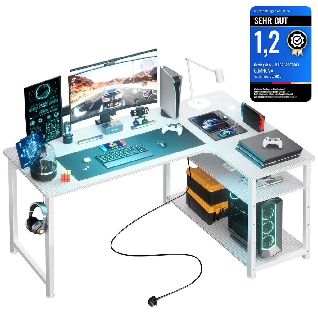 COMHOMA Schreibtisch Gaming Tisch mit Regal, Produktbild 