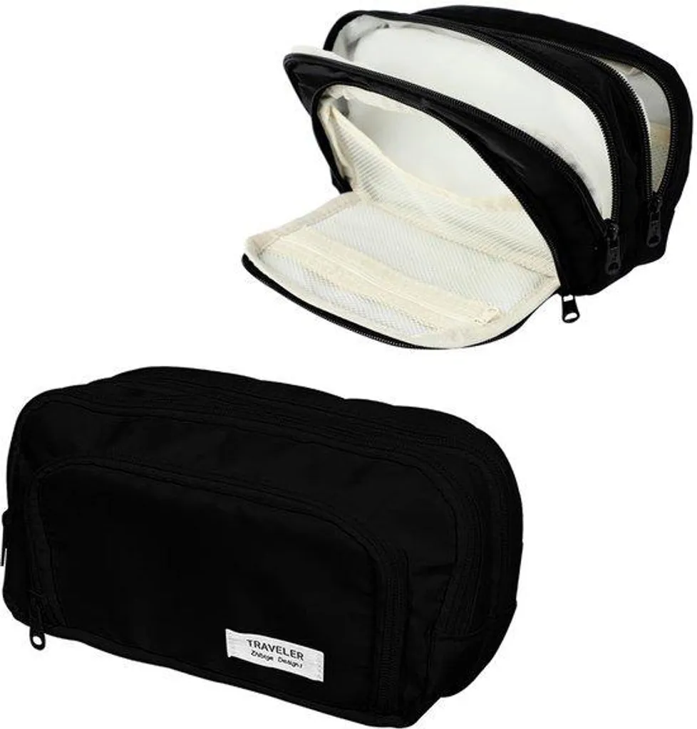 Pochette de rangement multi-compartiments noire pour stylos et bureau