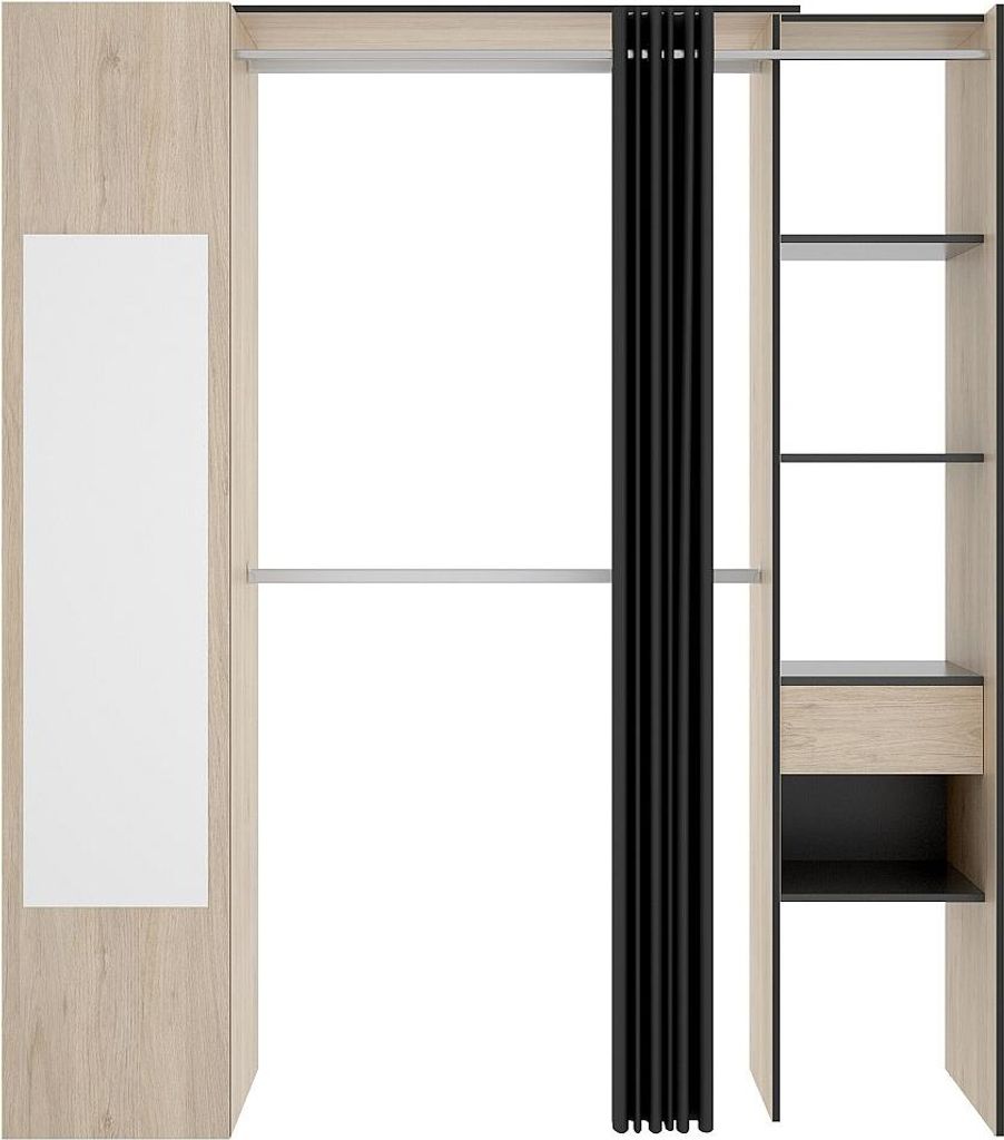 Kleiderschrank mit Vorhang und 1 Tür - Mit Spiegel - 177 cm Produktbild 