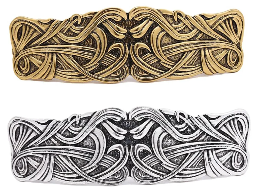 Barrette nœud celtique vintage en métal argenté et doré pour femme