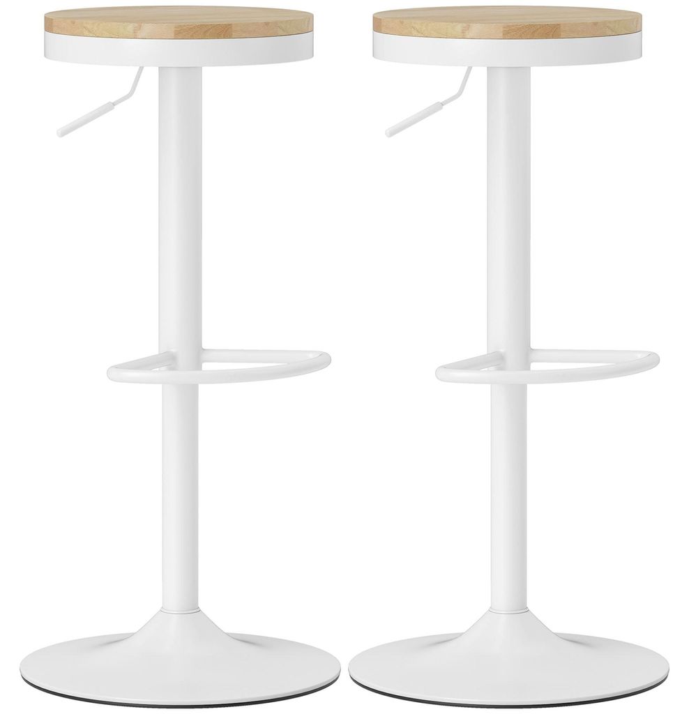 2 tabourets de bar | Couleur : bois et blanc | Dimensions : Image du produit 