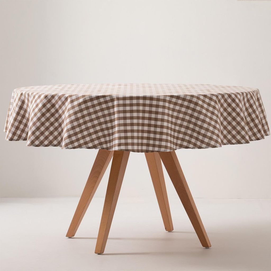 GAMUSI Wasserdichte Tischdecke 'Vichy Karo' 160x160 cm Baumwolle Fleckenabweisende Abwaschbar - Taupe