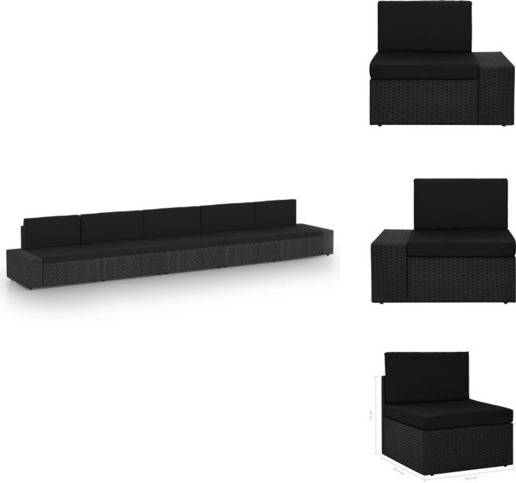 vidaXL 5-tlg. Garten-Lounge-Set mit Kissen Schwarz Poly Rattan - Gartenmöbel-Sets